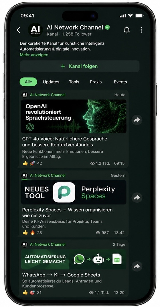 AI Network WhatsApp-Kanal auf dem Smartphone